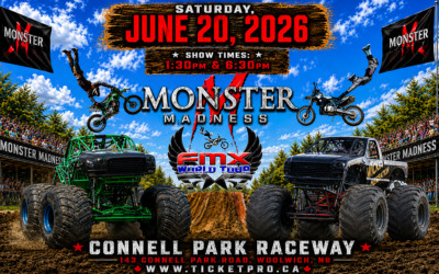 Monster Madness & FMX World Tour, June 20, 2026 Connell Park Raceway, Woodstock, NB